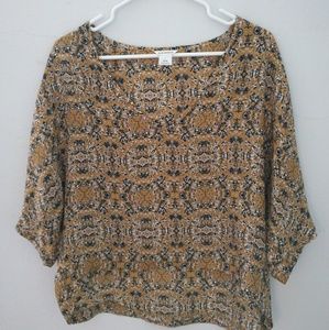 100% SILK Patterned Mustard Dolman Blouse